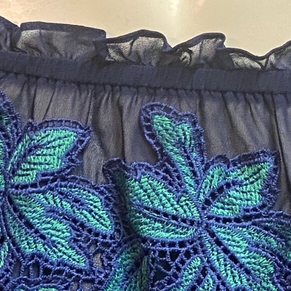 Jenn On Off Shoulder Garden Embroidered Lace Ruffle Cropped Blouse Top L 42 - Picture 10 of 12